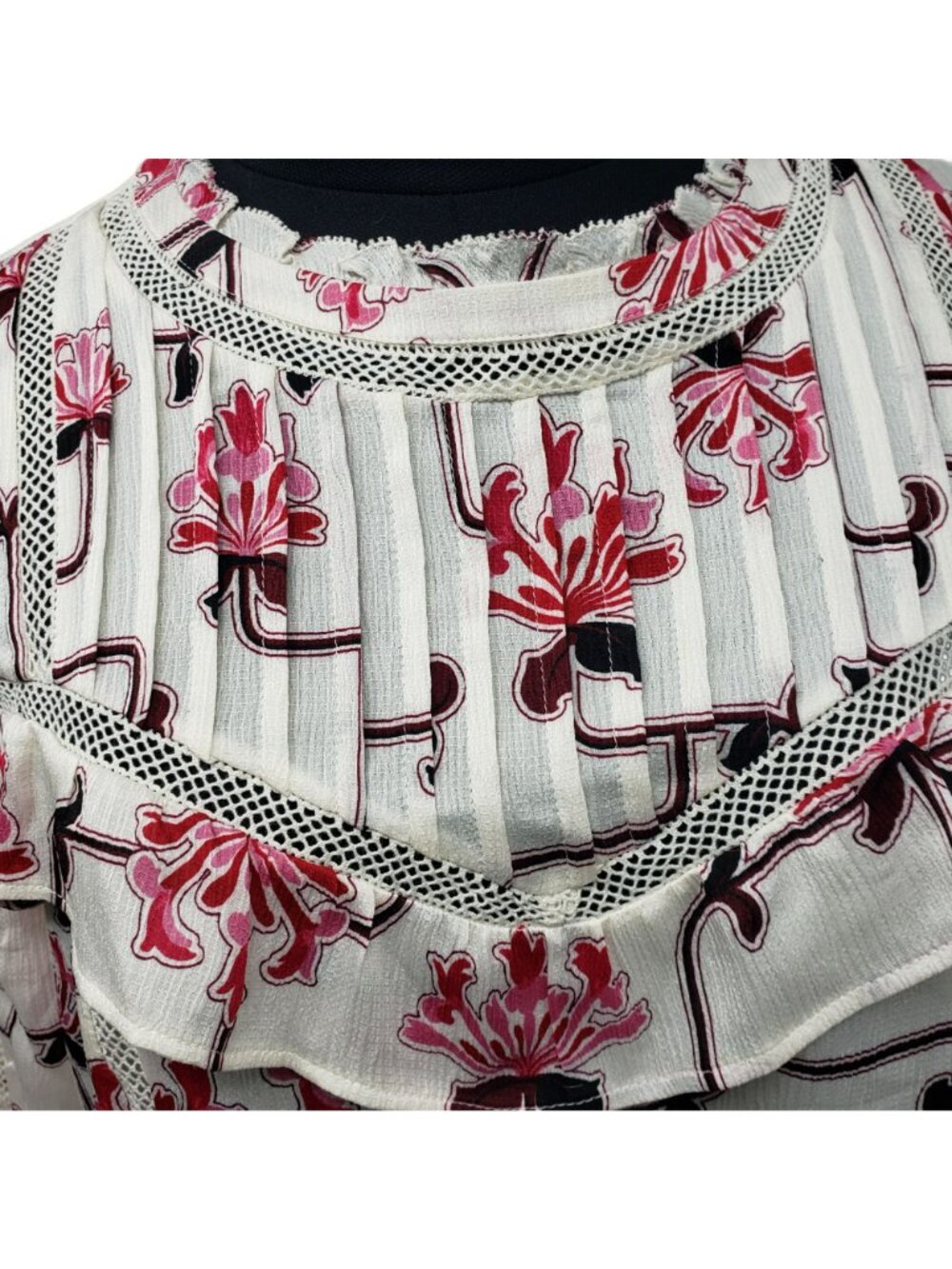 NEW Ann Taylor White Pink Floral Round Neck Boho Blouse Office Pretty Modest - Picture 4 of 13